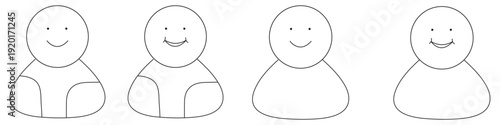 Four simple, smiling, handdrawn figures or avatars in a row