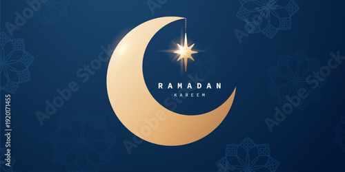 Vector background "Eid Mubarak and Ramadan Kareem" with a golden crescent moon. Beautiful illustration.