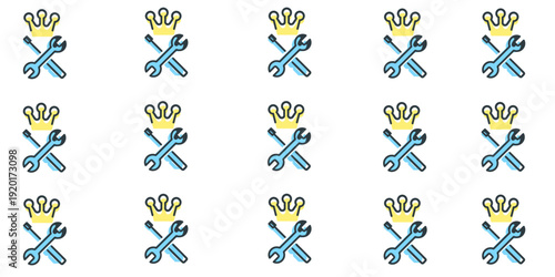 Premium professional repair service icon set. Crossed wrench and screwdriver with crown symbol for expert maintenance and technical support concept vector.