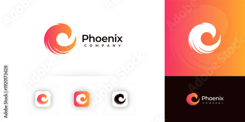 Phoenix fire logo abstract gradient swirl. Modern startup branding, tech company, creative business identity, app icon, social media, print template. Phoenix logos concept. Vector illustration