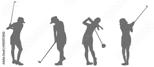  Golf player swing silhouette collection