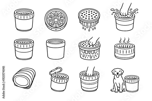 Paw icon insert chassis cylindrical removable pet cleaner rim washing vector travel