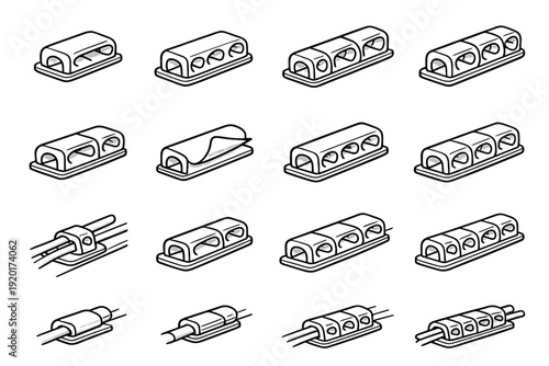 Profile desk icon flat outline smooth retention opening under vector cable management