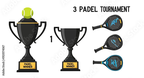 padel tropy and rackets.illustration vector