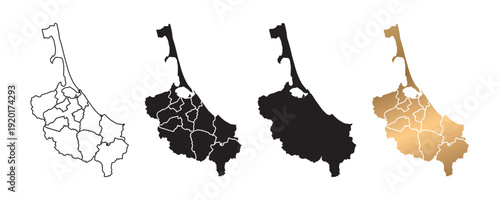 A map of Songkhla province in Thailand. The map features gold and black outlines against a white background, making it suitable for websites, educational purposes, and tourism.