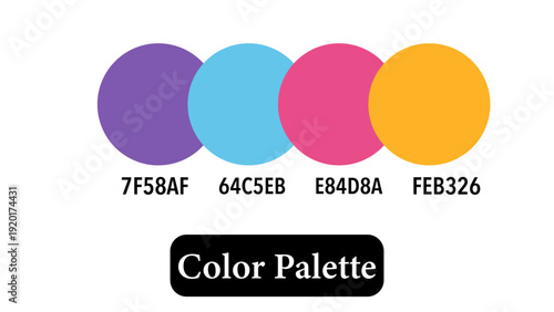 Vibrant color palette with purple, blue, pink, and orange hues