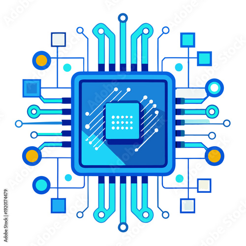 Blue circuit board with microchip and connections