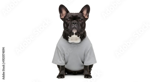 French Bulldog Wearing a Grey Shirt