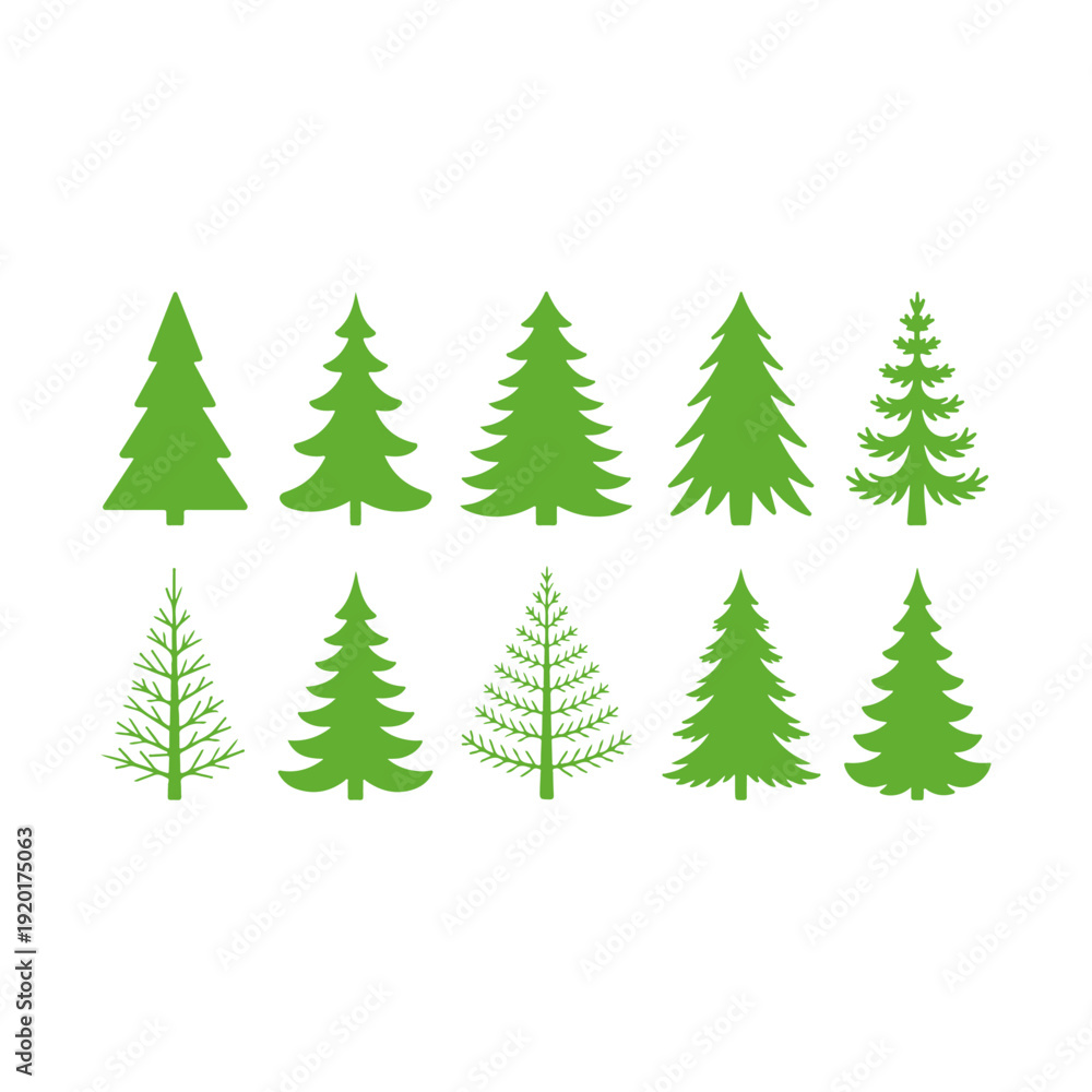 Obraz premium Variety of green pine tree silhouettes for nature designs