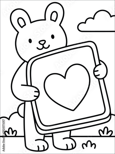 Cute Bunny Holding Heart Sign Coloring Page