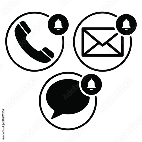 Notification icons for phone, email, and chat services