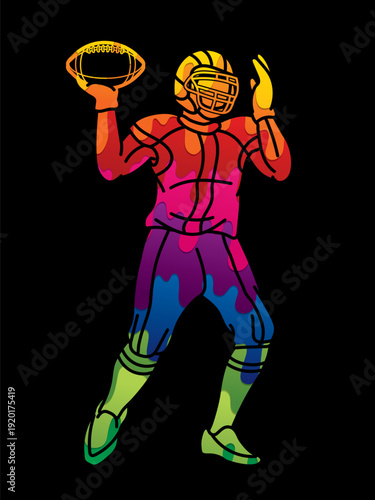 American Football Player Action Cartoon Sport Graphic Vector