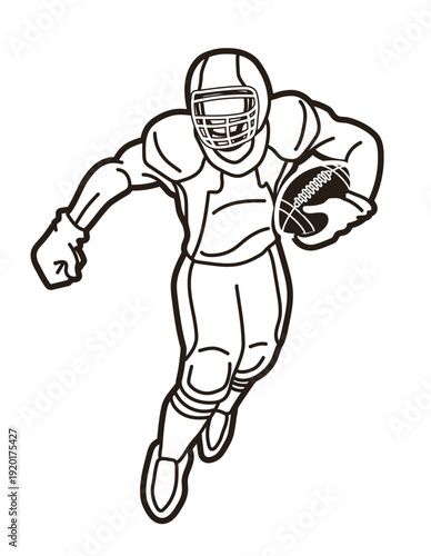Outline American Football Player Jumping Action Cartoon Sport Graphic Vector