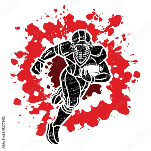 Silhouette American Football Player Running  Cartoon Sport Graphic Vector
