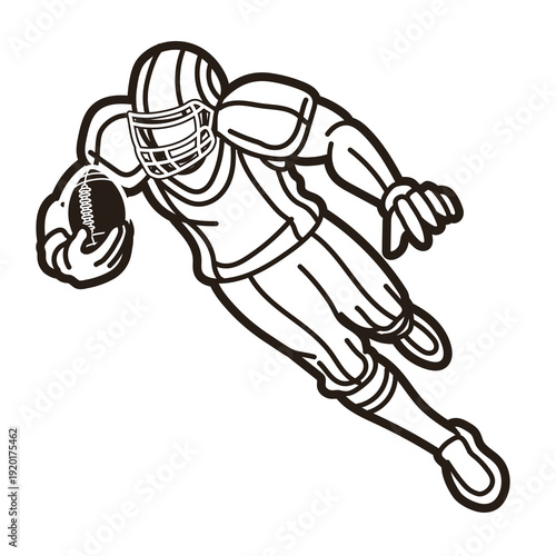 Outline American Football Player Running Action Cartoon Sport Graphic Vector