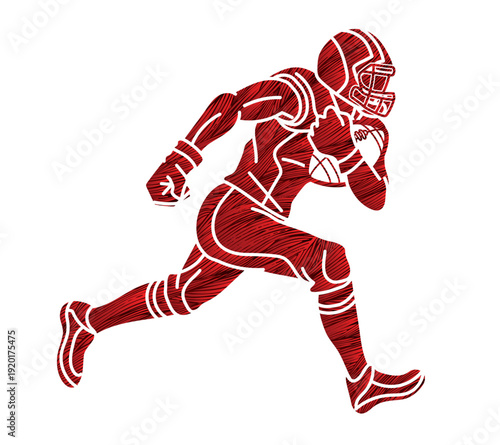 American Football Player Running Action Cartoon Sport Graphic Vector
