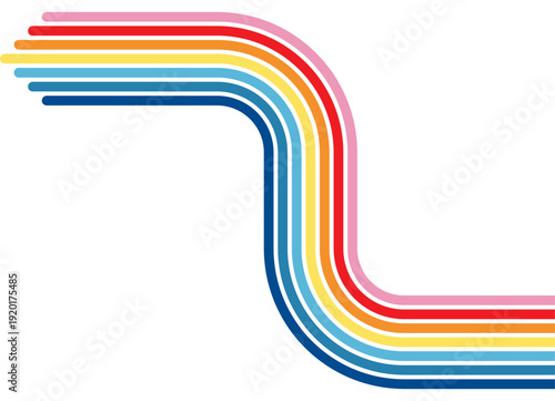 Abstract arrow with turns at an angle of 90 degrees. Bright sporty vector pattern of parallel colored lines on a white background. Design element in retro style. Striped background for covers, adverti