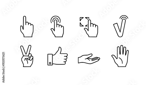 Thin line black hand gesture vector icons collection for UI and web design