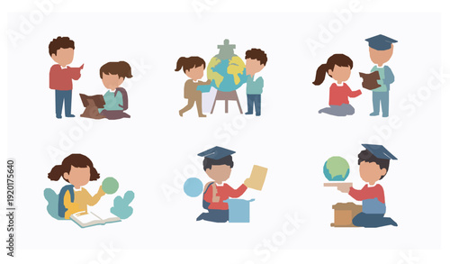Kids discovery and world investigation vector illustration set for education