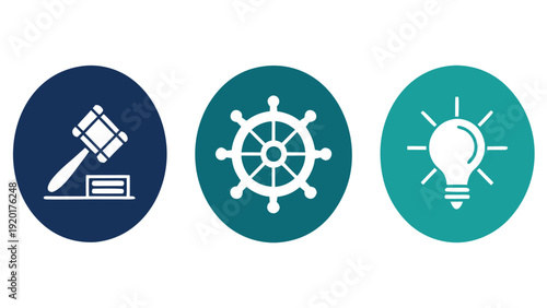 Professional Law, Justice, and Strategic Leadership Icon Set in Flat Circles