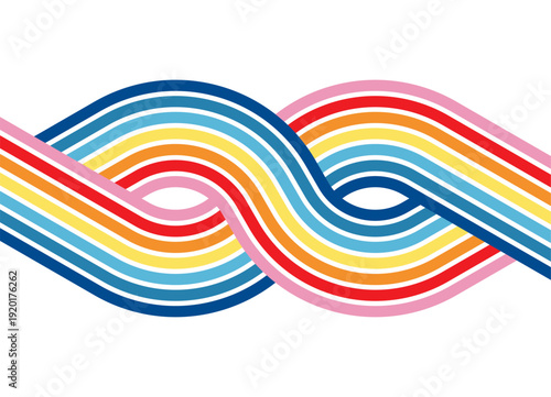 Bright sporty Vector pattern of parallel intertwined color lines on a white background. Design element in retro style. Striped Abstract background for covers, advertising, posters, packaging. Pigtail