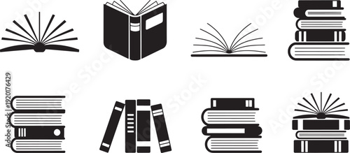 Black and white book stack pile open closed