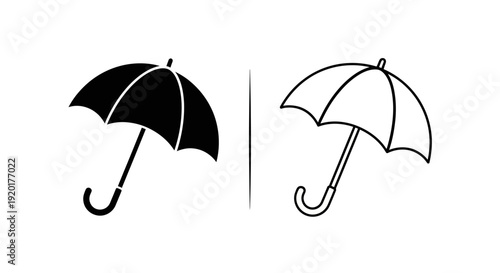 Minimalist umbrella design: black and white illustration of two open umbrellas Vector