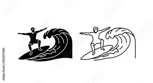 Surfing, surfer, surfboard, wave, ocean, sport, action, adventure, water, surfing illustration Vector