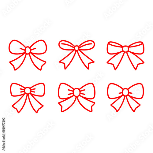 Vibrant red bow icons for festive gift wrapping and decoration