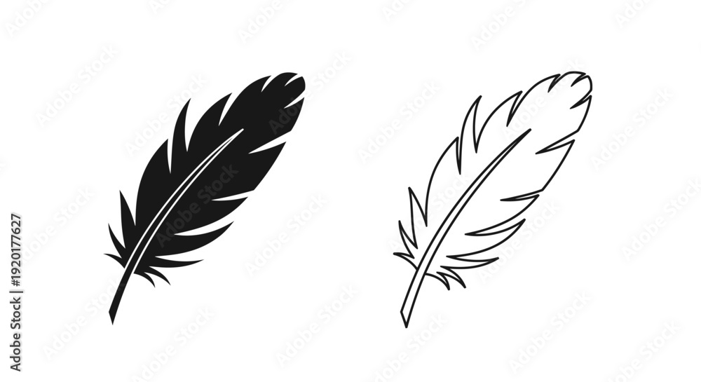Fototapeta premium Two feathers, one black and one white, isolated on white background, vector illustration Vector
