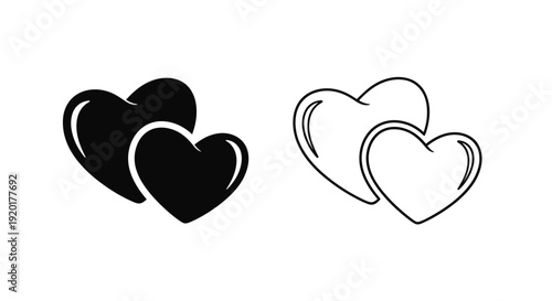 Two hearts symbolizing love and affection, black and white line art Vector