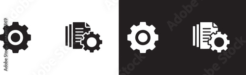 Black and white gear on split background symbol