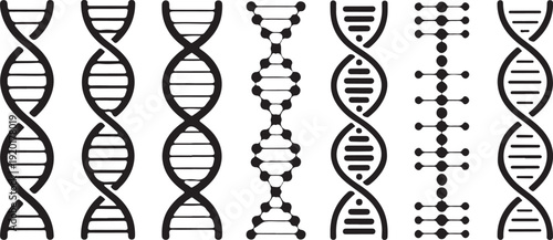 Seamless DNA spiral. Adn helix structure, genomic model and human genetics code pattern vector illustration set