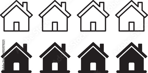 Black and white house in different styles outline filled