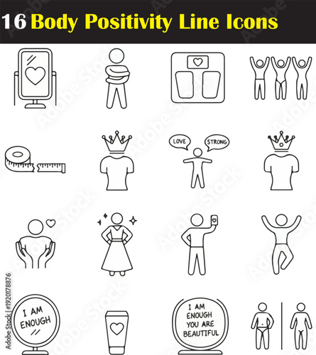 Body Positivity Line Icons - Self Love and Acceptance Symbol Pack