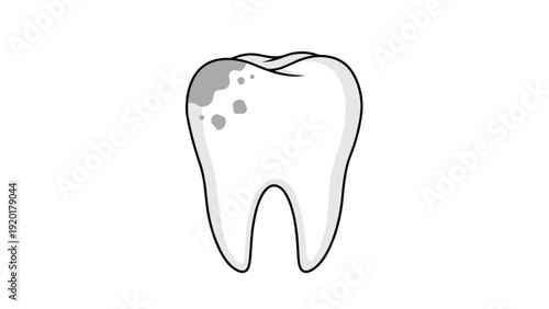 Detailed human molar tooth illustration featuring dark spots indicating dental decay or cavities on a clean white background.