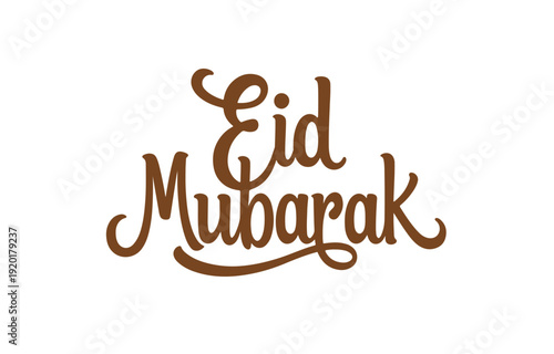 Eid Mubarak greeting in elegant brown calligraphy