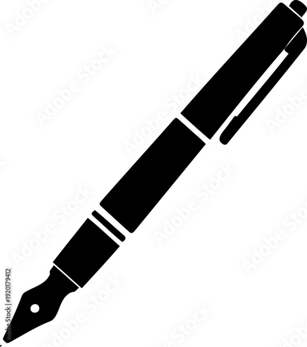 A black fountain pen icon on a white background, symbolizing writing and creativity