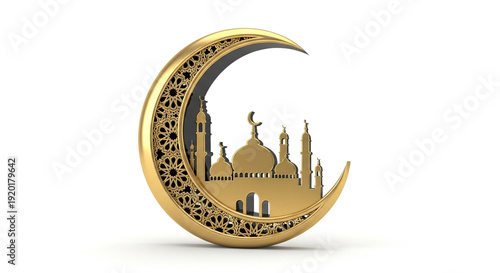 Golden Crescent Moon with Mosque Silhouette for Ramadan

Islamic Eid Mubarak Celebration Concept Golden Moon

Elegant Golden Crescent with Mosque for Islamic Holidays