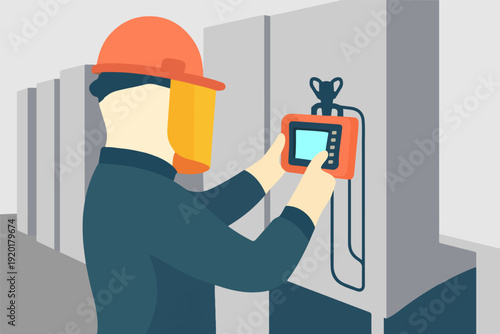 Construction Workers Team Meeting and Inspection, Flat Vector Industrial Safety Illustration