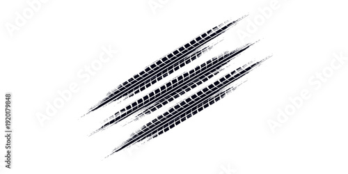 Tire track. Car, bike, motorcycle tyre mark with grunge effect isolated on white background. Wheel footprint on the road. Top view of rubber protector mark