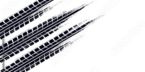 Tire track. Car, bike, motorcycle tyre mark with grunge effect isolated on white background. Wheel footprint on the road. Top view of rubber protector mark