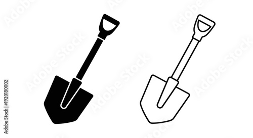 Two different shovel designs, black and white, isolated on white background Vector