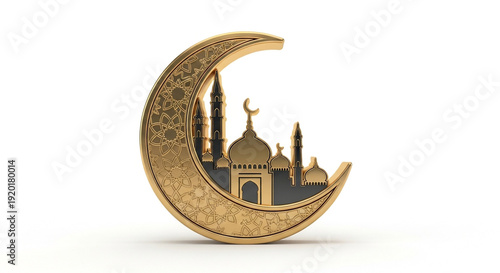 Golden Crescent Moon with Mosque Silhouette for Ramadan

Islamic Eid Mubarak Celebration Concept Golden Moon

Elegant Golden Crescent with Mosque for Islamic Holidays
