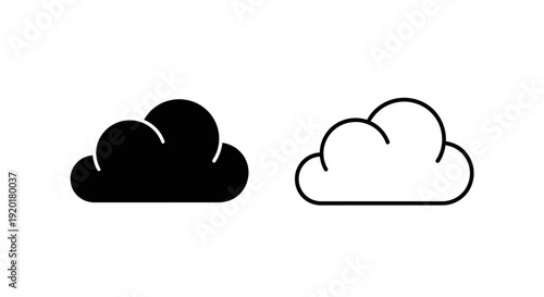 Two clouds, one dark and one light, side by side, isolated on white background Vector
