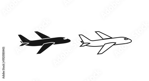 Two airplanes flying in opposite directions, black and white vector illustration Vector