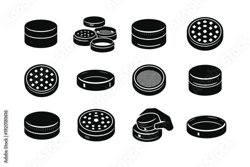 Collection icon generation bottom simple lid teeth image plate tray vector grinding