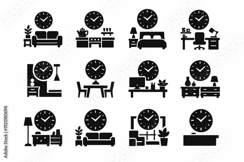 Timing apartment icon clock household element interior vector wall generation image accessory