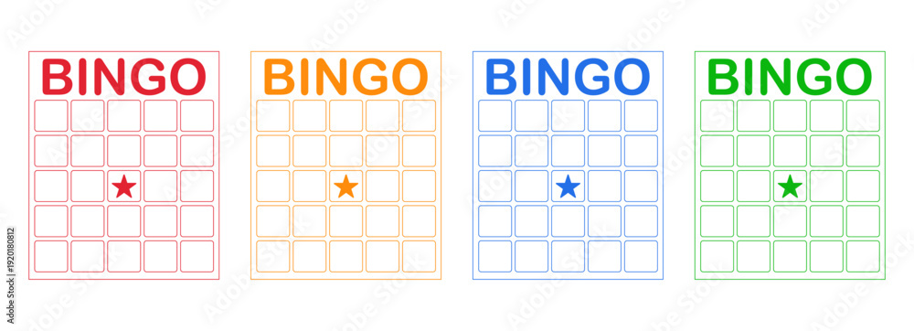 Fototapeta premium Bingo card template blank with star, luck lotto board game. Bingo ticket empty. Bingo icon, for numbers. 