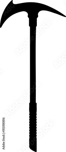 A black silhouette of a pickaxe on a white background, a simple vector graphic icon